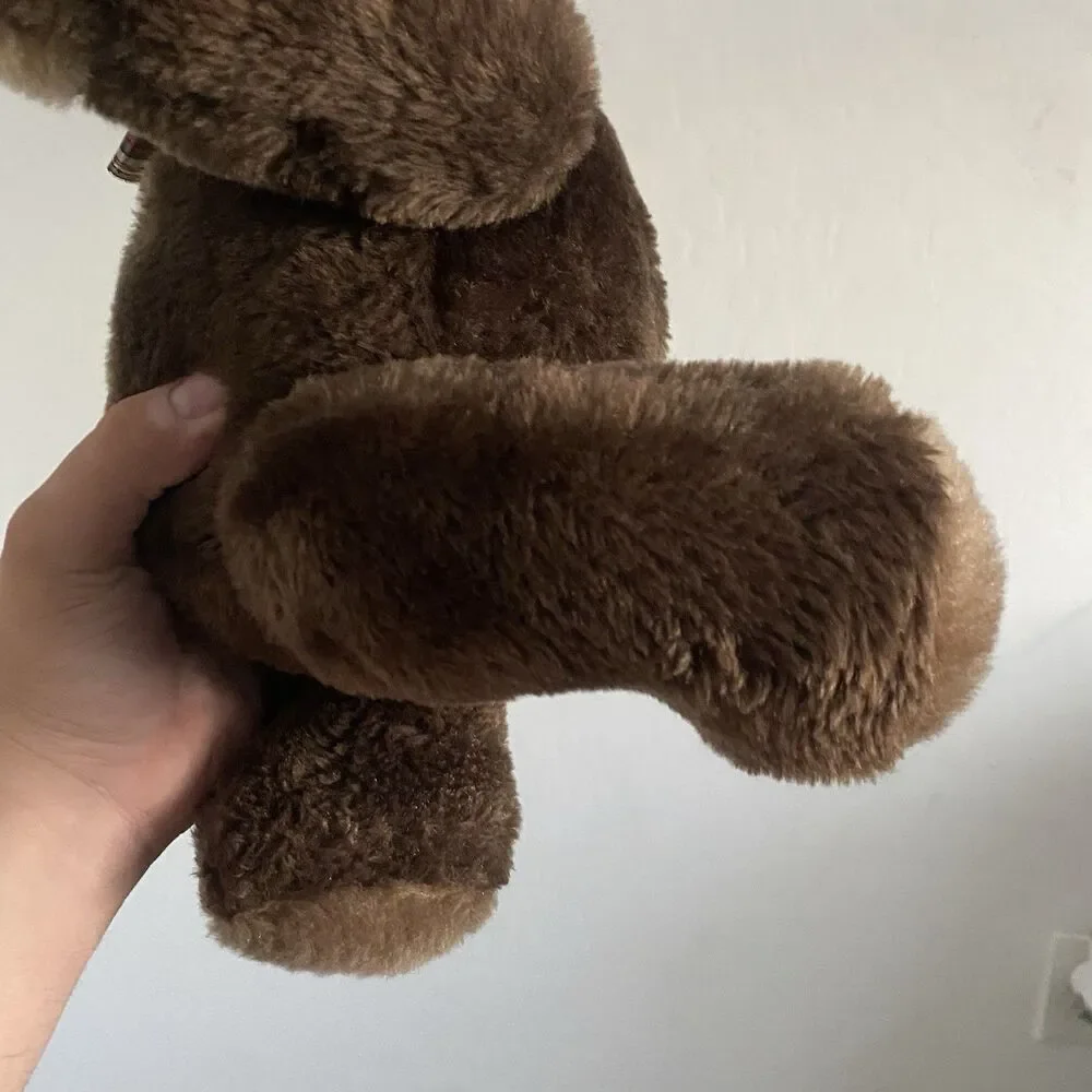 RUSS Stuffed JAX TEDDY BEAR FAUX FUR Plush Brown Animal Plaid Bow Toy